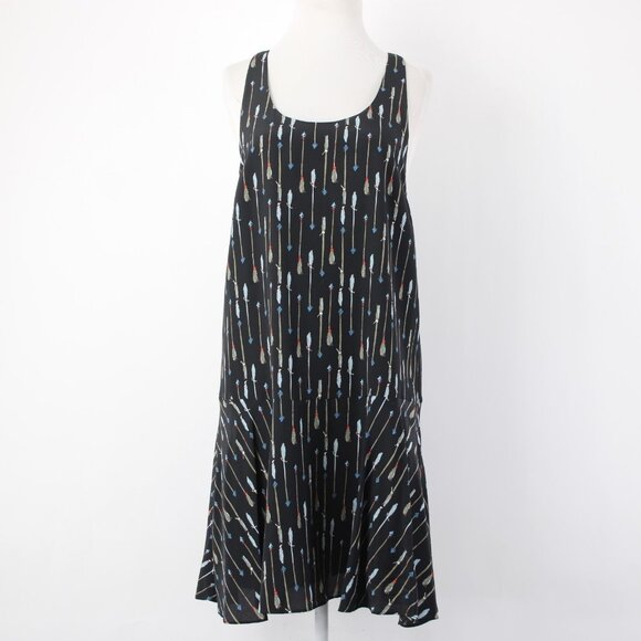 Joie Dress Sz S Black Multi Color Arrows Racer Back Lined 100% Silk Poly Dress - Picture 3 of 14